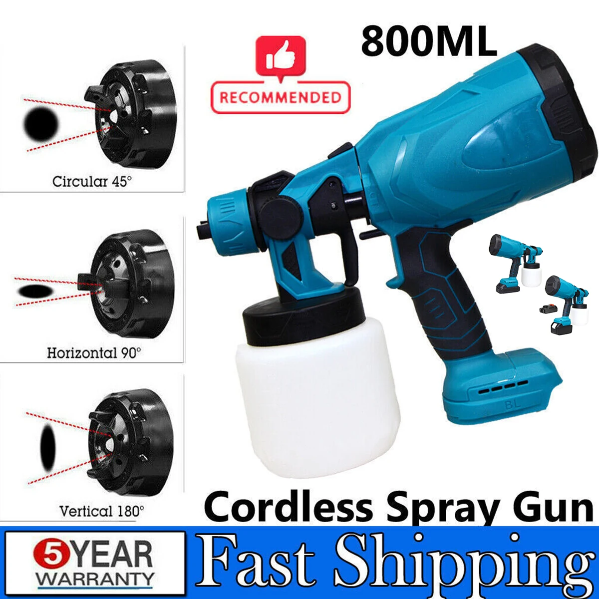 Adjustable Sprayer 800ML Spray High Power Paint Sprayer 3 Spraying Modes 18V Battery Spray gun Easy Spraying Clean
Adjustable Sprayer 800ML Spray High Power Paint Sprayer 3 Spraying Modes 18V Battery Spray gun Easy Spraying Clean