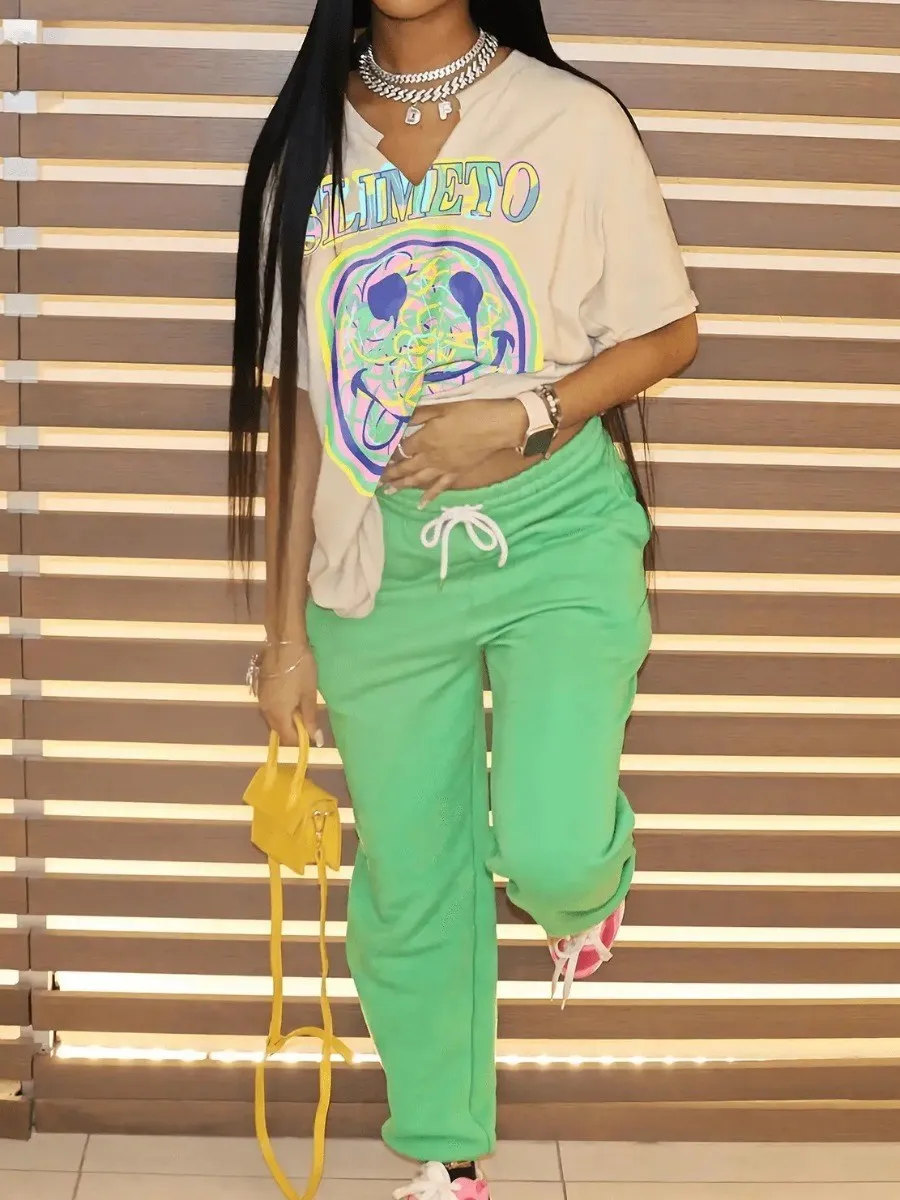 LW Multicolor Pants Sets Cartoon Letter Print V Neck Short Sleeve Pullover Tee+ Drawstring Loose Casual Trousers Matching Outfit
LW Multicolor Pants Sets Cartoon Letter Print V Neck Short Sleeve Pullover Tee+ Drawstring Loose Casual Trousers Matching Outfit