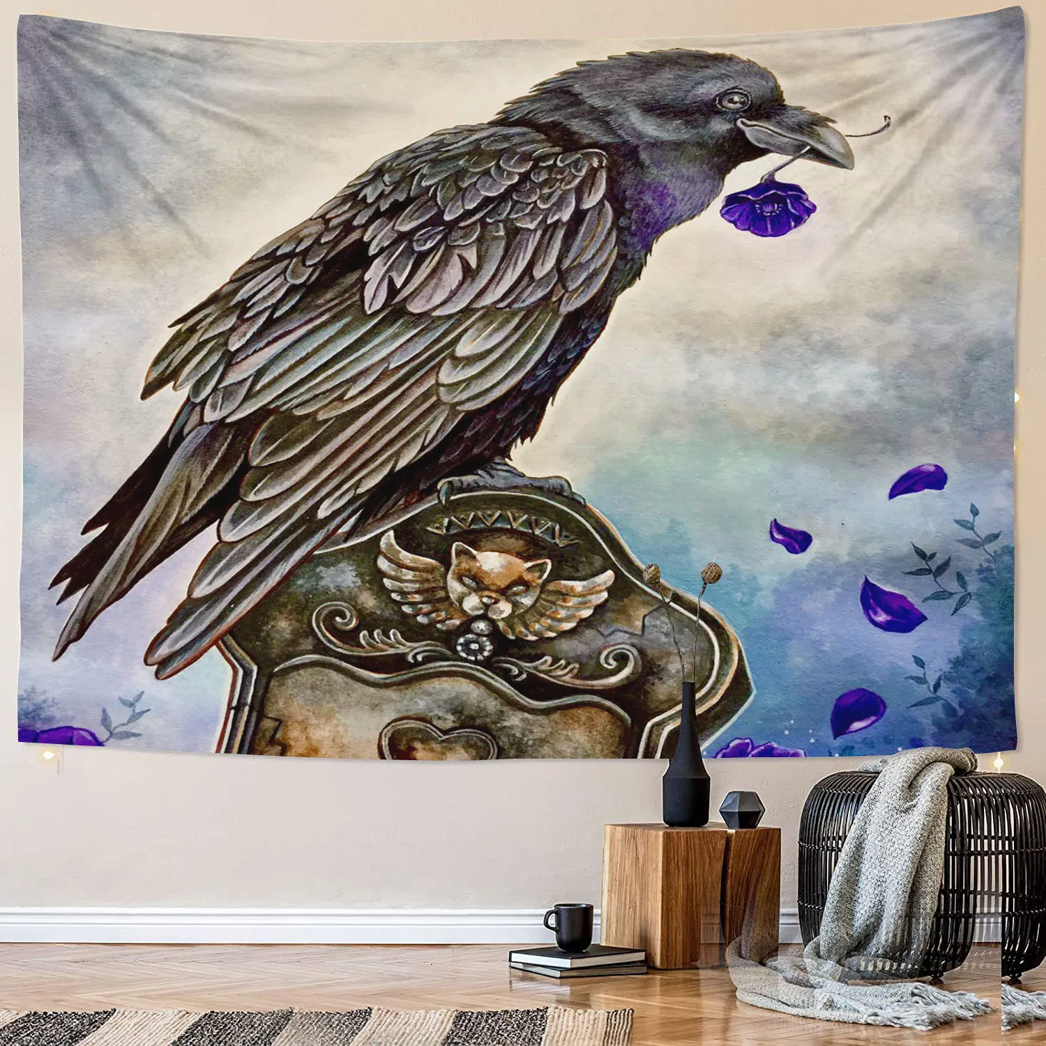 

6 sizes Raven moon tapestry wall hanging deep starry sky psychedelic voodoo tapez hippie mural dorm room home bedroom decor.