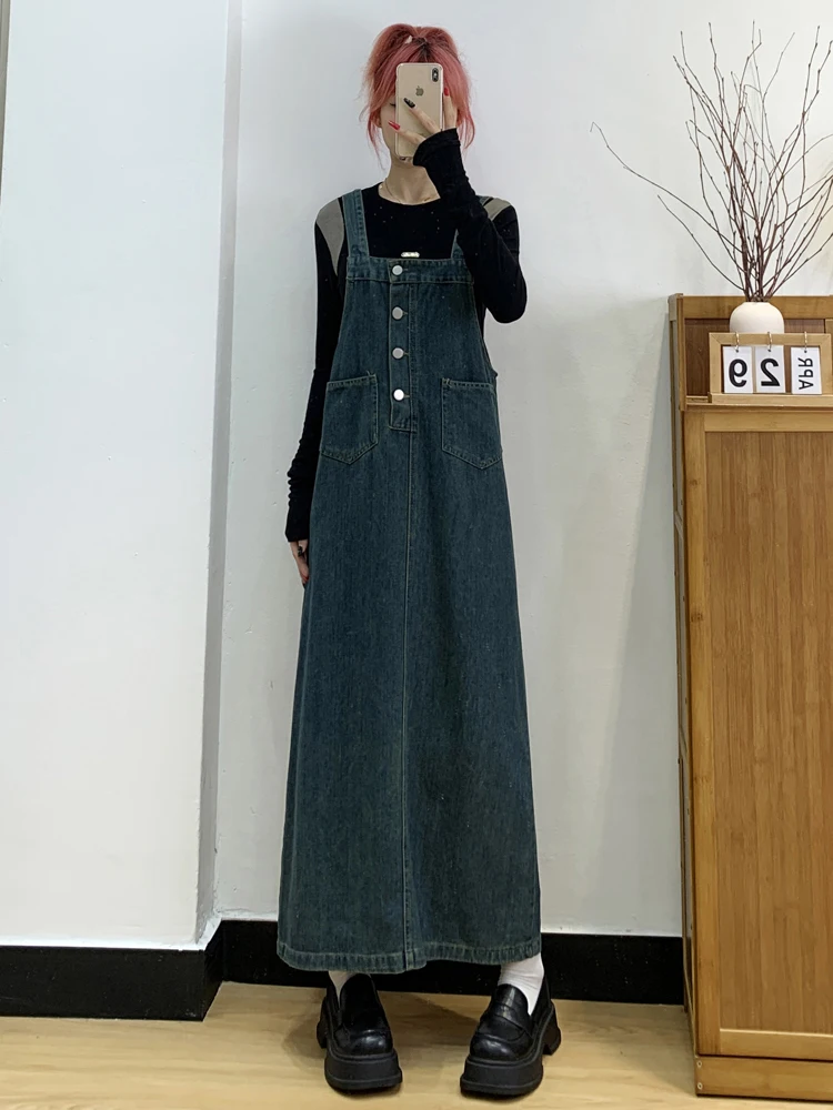 Vintage Women Denim Strap Dress Fashion Design Loose A-line Suspender Dress Spring Summer Elegant Long Jean Dress Female
Vintage Women Denim Strap Dress Fashion Design Loose A-line Suspender Dress Spring Summer Elegant Long Jean Dress Female