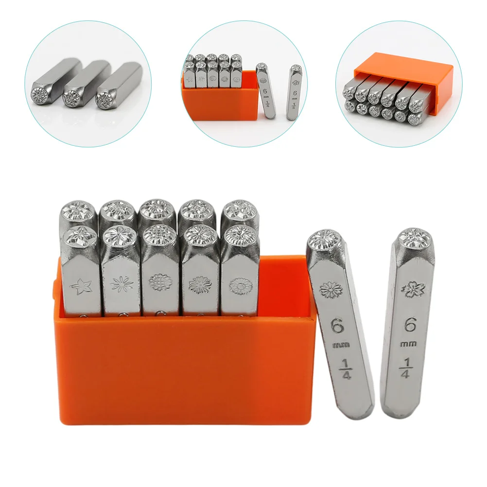 

12 Pcs Flower-shaped Stamp Postage Stamps Pattern Jewelry Stamping Tool Punch Metal Steel Kit DIY