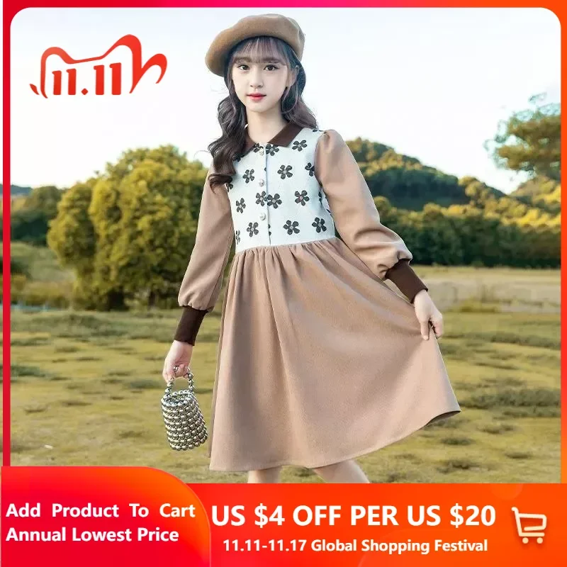 Spring Autumn Baby Girl Clothes Retro Long Sleeve Floral Dress Children Turn Down Collar Princess Vestidos Teenage Girls Dresses
Spring Autumn Baby Girl Clothes Retro Long Sleeve Floral Dress Children Turn Down Collar Princess Vestidos Teenage Girls Dresses