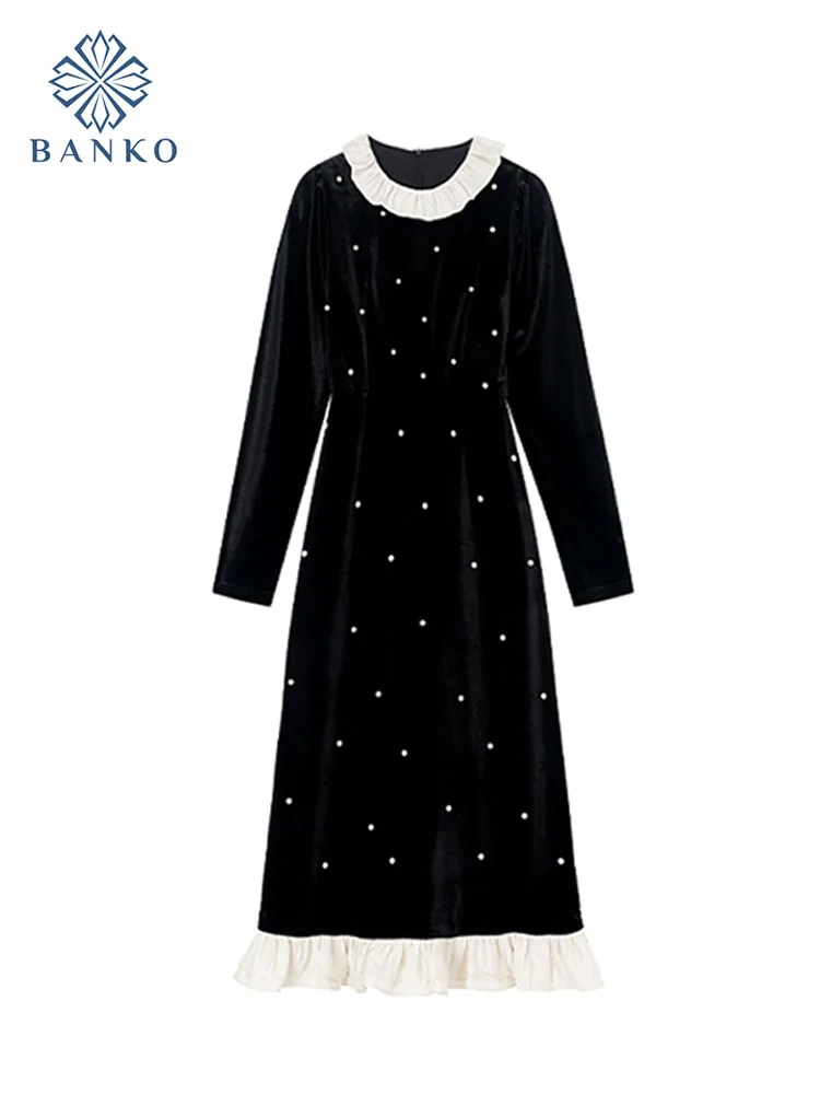 

Женское вечернее платье в горошек, элегантное черное платье с оборками, Повседневное платье для выпускного вечера, уличная одежда в готическом стиле, простое цельнокроеное платье в стиле 1920-х, Y2K