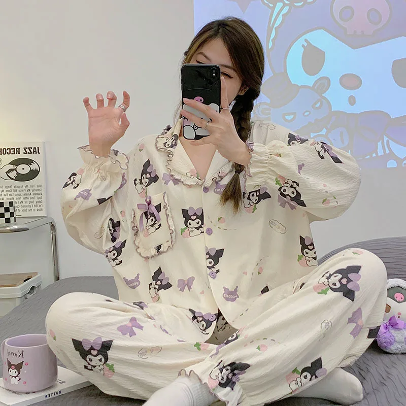 2023 New Spring Autumn Women's Pajamas Kawaii Sanrio Anime Kuromi Melody Cinnamoroll Cute Cartoon Girl Cardigan Loungewear Set 
2023 New Spring Autumn Women's Pajamas Kawaii Sanrio Anime Kuromi Melody Cinnamoroll Cute Cartoon Girl Cardigan Loungewear Set