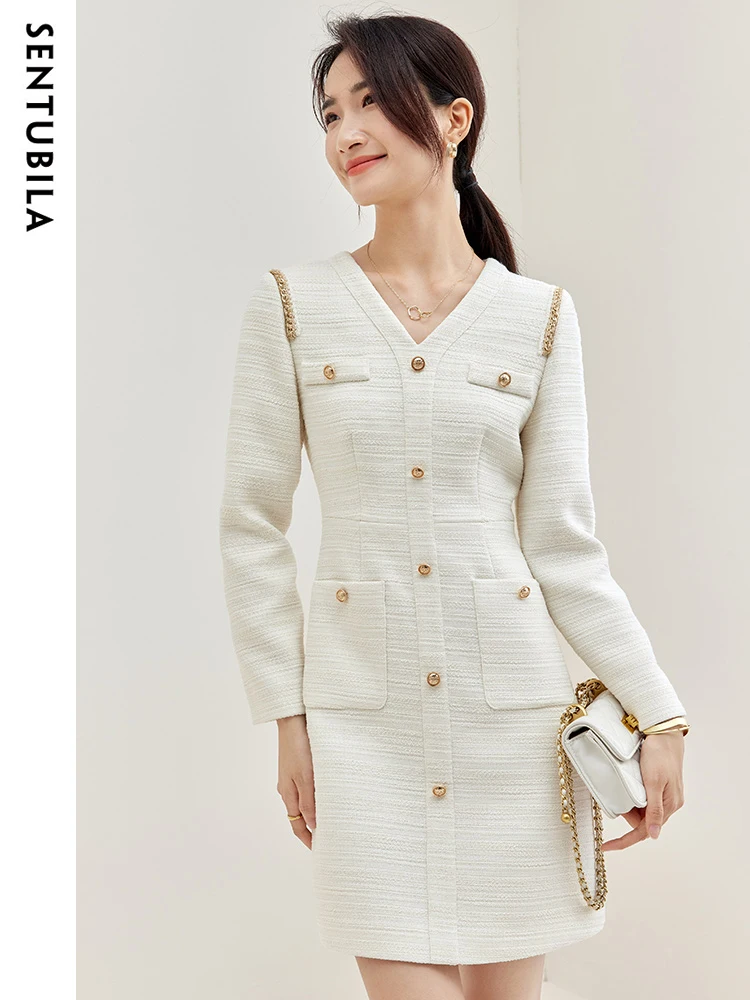 SENTUBILA Elegant V-Neck Tweed Dress for Women 2023 Spring Autumn Fashion Single-Breasted Straight Dresses With Pocket 133L50873
SENTUBILA Elegant V-Neck Tweed Dress for Women 2023 Spring Autumn Fashion Single-Breasted Straight Dresses With Pocket 133L50873