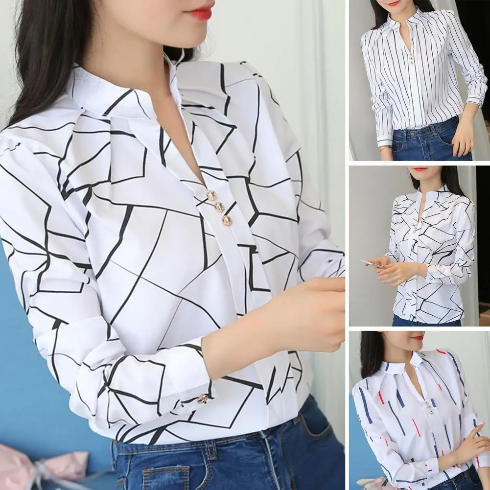 Women's Blouses Office Lady OL Work Shirts Long Sleeve Women Tops Fashion Casual White Stripe Print Female Slim Shirt Freeship
Women's Blouses Office Lady OL Work Shirts Long Sleeve Women Tops Fashion Casual White Stripe Print Female Slim Shirt Freeship