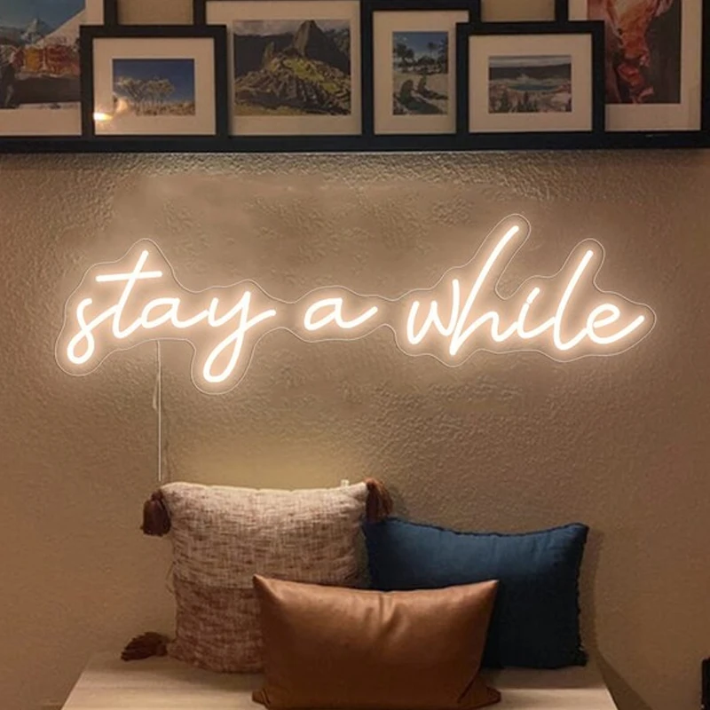 

Stay A While Decor Neon Sign Custom Neon Light Led Lamp for Kids Room Wall Hang Fashion Aesthetics Decoration Lights