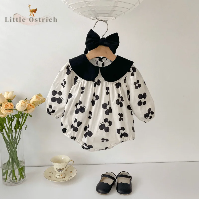 

Newborn Baby Girl Cotton Floral Romper Infant Toddler Child Long Sleeve Jumpsuit Peter Pan Collar Pullover Baby Clothes 3M-2Y