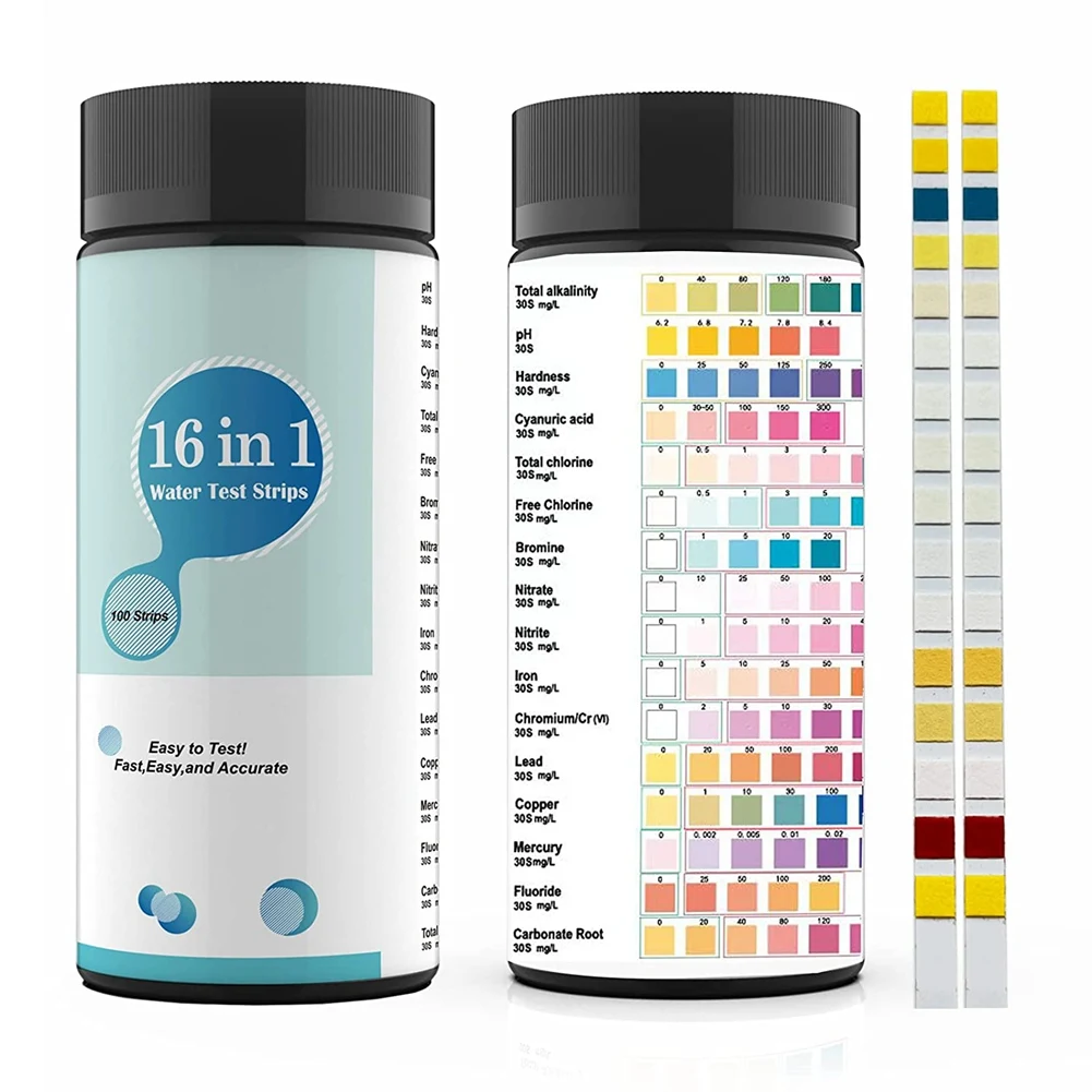 

16 in 1 Water Test Kits,100PCS Drinking Water Testing Strips,Tap and Well Water Test Strip&ETesting for PH,Lead,Chlorine