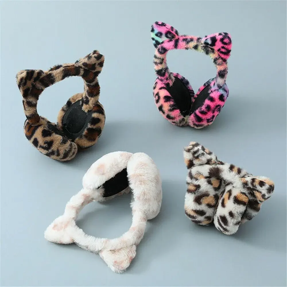 

Winter Women Kids Soft Leopard Earmuffs Earflap Warmer Plush Ear Muffs winter accessories for women orejeras para dormir