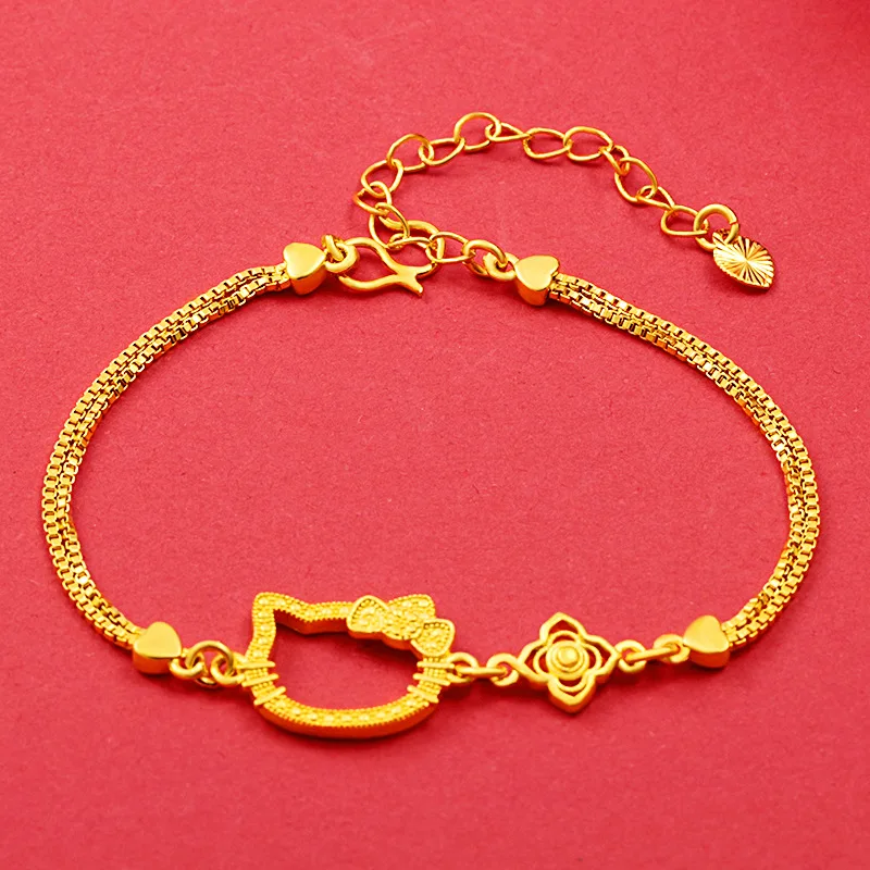 

Alluvial Gold Plated 24K Real Gold K & T Cat Ring Set Vietnam Placer Gold Alluvial Gold Cartoon Cat Bracelet