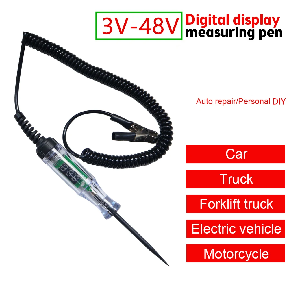 Tester Automotive Test Light 3V-48V DC Car Circuit Tester Vehicle Voltage Resistance Detector Pen with LCD Backlight Display
Tester Automotive Test Light 3V-48V DC Car Circuit Tester Vehicle Voltage Resistance Detector Pen with LCD Backlight Display