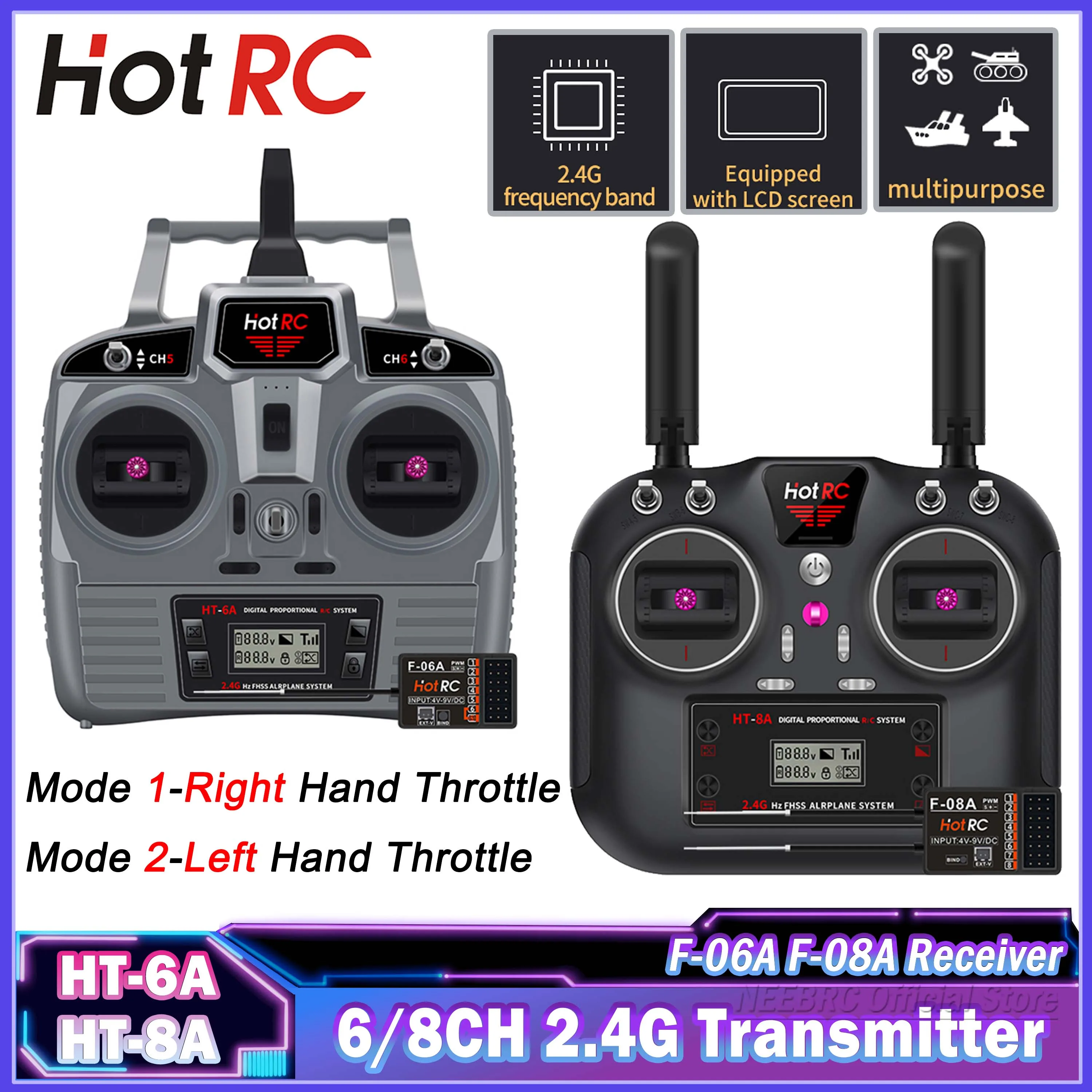 

HotRC HT-6A HT-8A 6CH 8CH 2.4G PWM Transmitter 4-9V with Receiver Radio System for RC Aircraft Remote Control Model Vehicle Ship