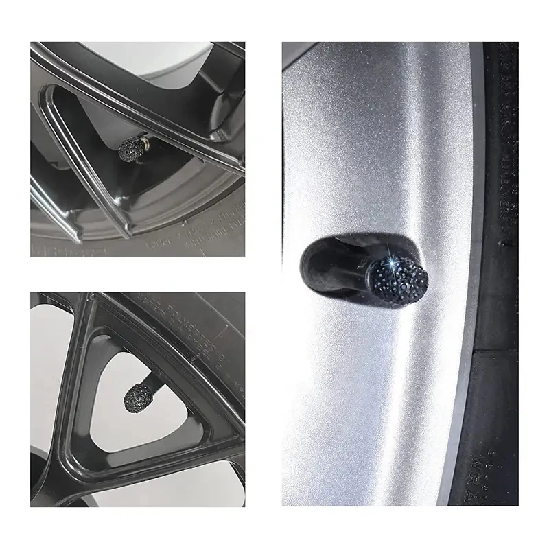 

4PCS/Set Bright black Diamond Inlaid Bonnet Car Wheel Tire Valve Stem Cap Dust Cover Crown