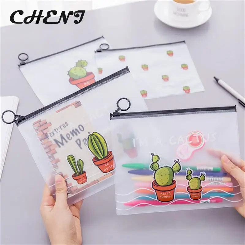 

Transparent Waterproof Cactus Pencil Bags PVC File Folder Document Filing Bag Stationery Bag for Kids Office Supplies