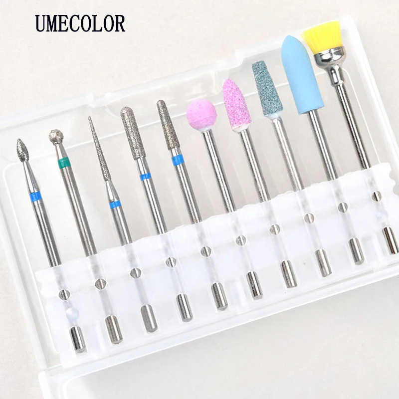

UMECOLOR Diamond Nail Drill Milling Cutter Nail Art Drill Bit Set Cuticle Clean Cutter for Manicure Electric Nail Files Tool