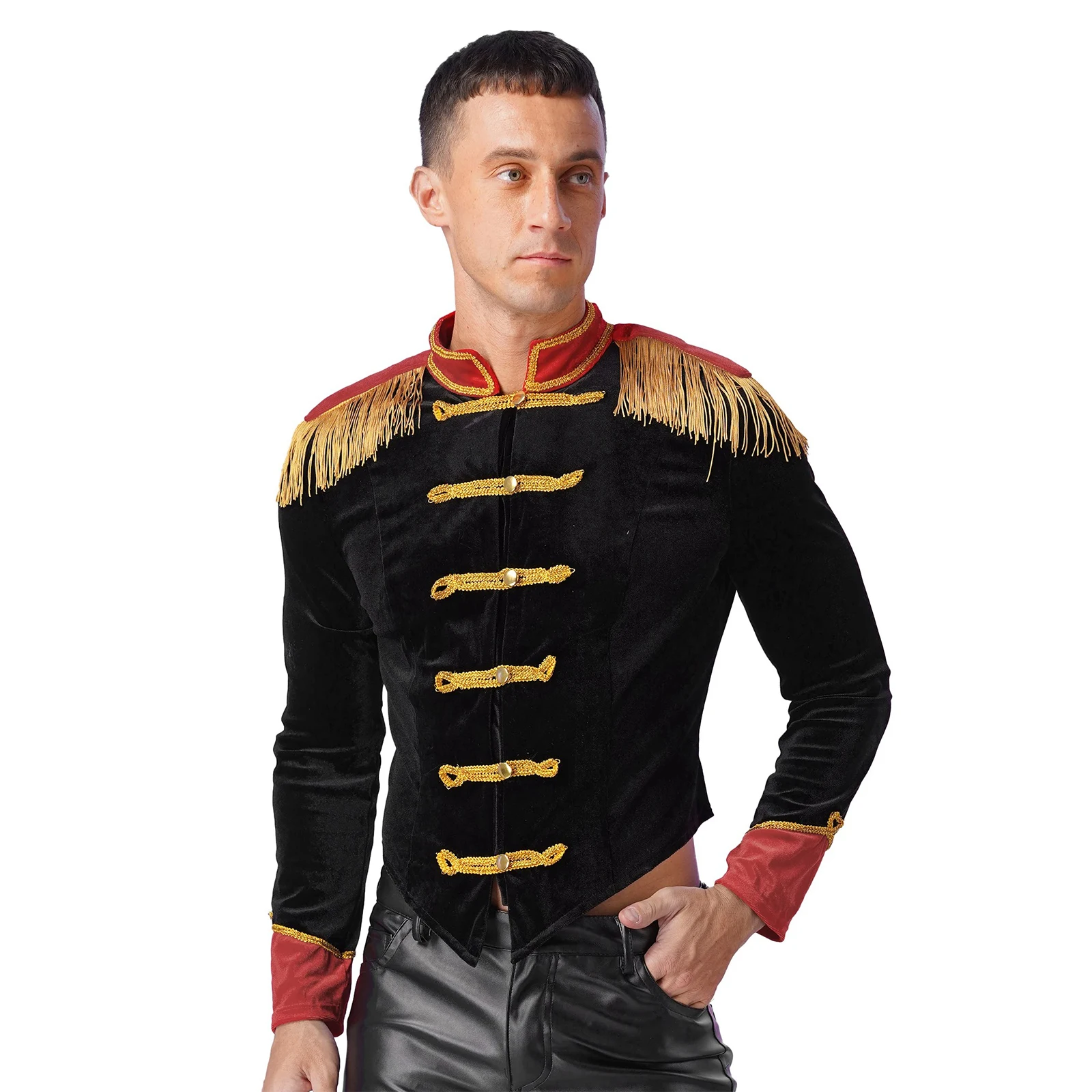 Mens Circus Ringmaster Costume Uniform Halloween Showman Cosplay Costume Velvet Stand Collar Fringed Shoulder Board Jacket Coat
Mens Circus Ringmaster Costume Uniform Halloween Showman Cosplay Costume Velvet Stand Collar Fringed Shoulder Board Jacket Coat