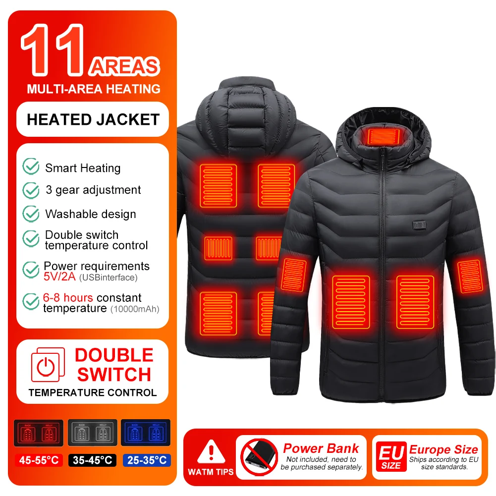 11 Areas Heated Jacket for Men Women Winter Outdoor Adjustable Heating Coat USB Powered Thermal Coat for Skiing Camping EU Size
11 Areas Heated Jacket for Men Women Winter Outdoor Adjustable Heating Coat USB Powered Thermal Coat for Skiing Camping EU Size