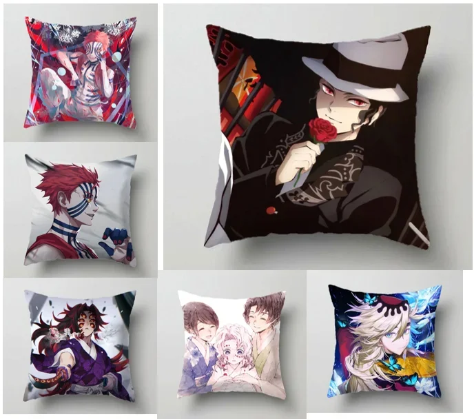 

Pillow Cover Kibutsuji Muzan Home Decor Anime Demon Akaza Slayer Pillowcase Cartoon Character Office Chair Bed Living Room