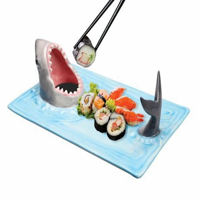 

Керамическая прямоугольная тарелка для суши с изображением акулы и доска для сыра, идеально подходит для украшения кухонного стола