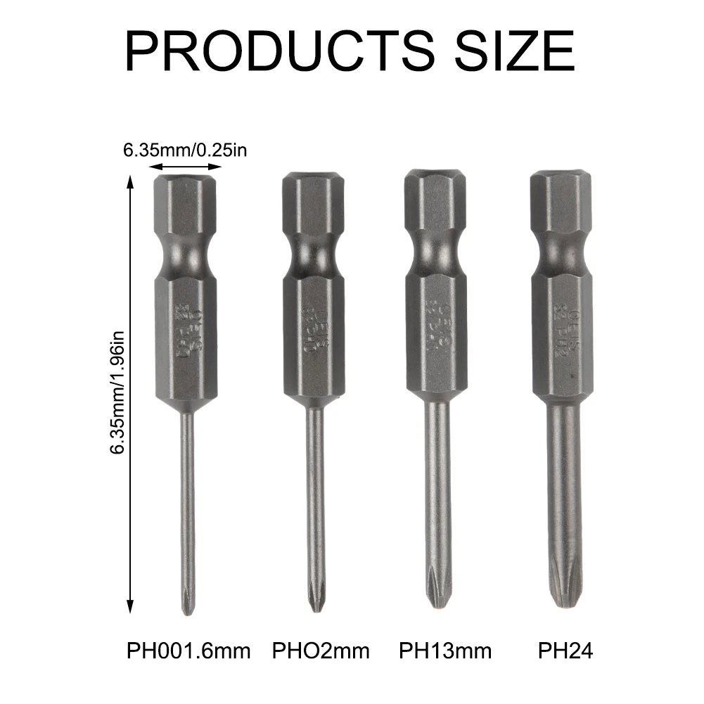 1/4 Hex Shank Screwdriver Bits PH00 PH1 Magnetic Bits Multifuctional PH2 Precision 4Pcs/set 50mm Alloy Steel Grey
1/4 Hex Shank Screwdriver Bits PH00 PH1 Magnetic Bits Multifuctional PH2 Precision 4Pcs/set 50mm Alloy Steel Grey