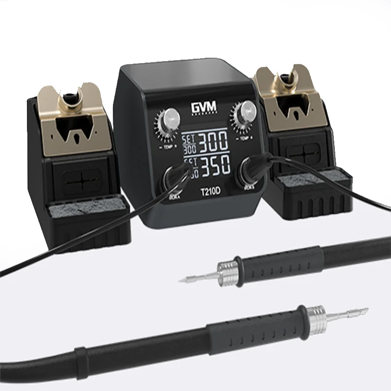 GVM T210D Intelligent Double Soldering Station with pair T210 Handle Electric Soldering Iron Station for SMD PCB CNC Repair tool
GVM T210D Intelligent Double Soldering Station with pair T210 Handle Electric Soldering Iron Station for SMD PCB CNC Repair tool
