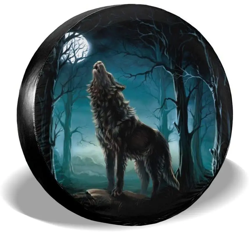 

Delerain Wolf Full Moon Spare Tire Covers Waterproof Dust-Proof Spare Wheel Cover Universal Fit for , Trailer, RV, SUV, Truc