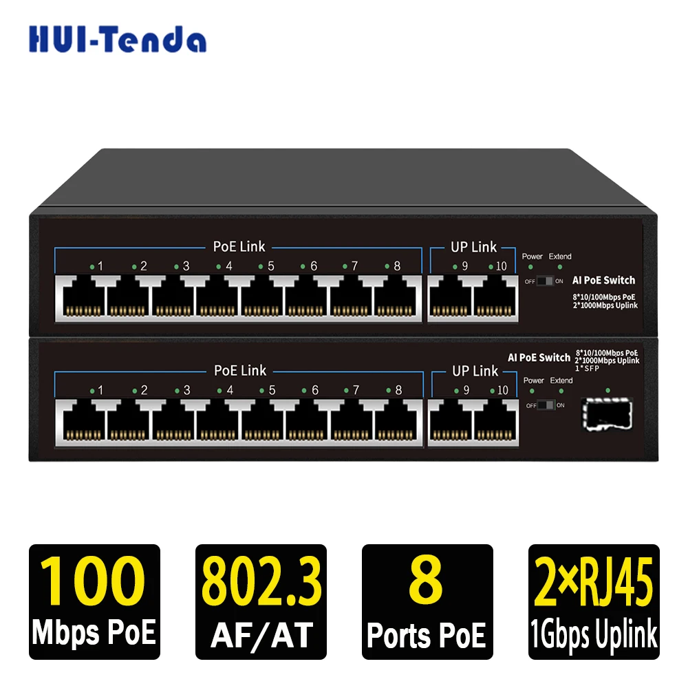 

HUI-Tenda 8*10/100Mbps AI POE Switch 2*1Gbps Uplink Port SFP port Network Ethernet VLAN RJ45 Switch for IP camera/NVR