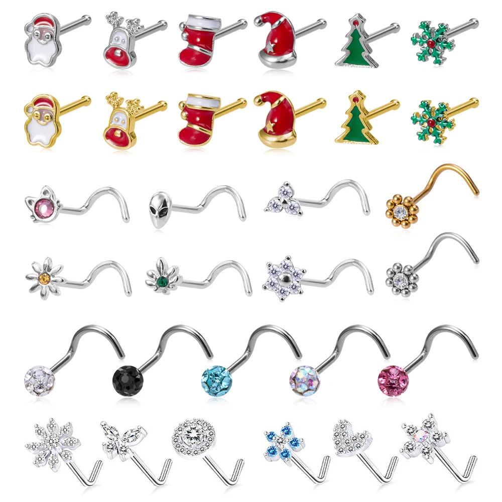 1pc 20g Nose Rings Studs 316L Surgical Steel CZ Crystal Nostril Piercing Jewelry for Women Christmas Screw Bone L Bend Nose Stud
1pc 20g Nose Rings Studs 316L Surgical Steel CZ Crystal Nostril Piercing Jewelry for Women Christmas Screw Bone L Bend Nose Stud
