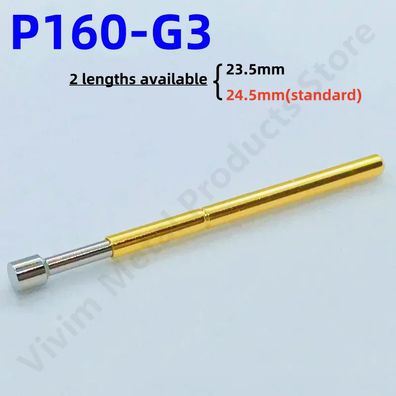 

100PCS P160-G3 Spring Test Probe Pogo Pin Spring Test Pin Length 23.5 or 24.5mm Needle Dia 1.36mm Test Probe Head 1.80mm P160-G