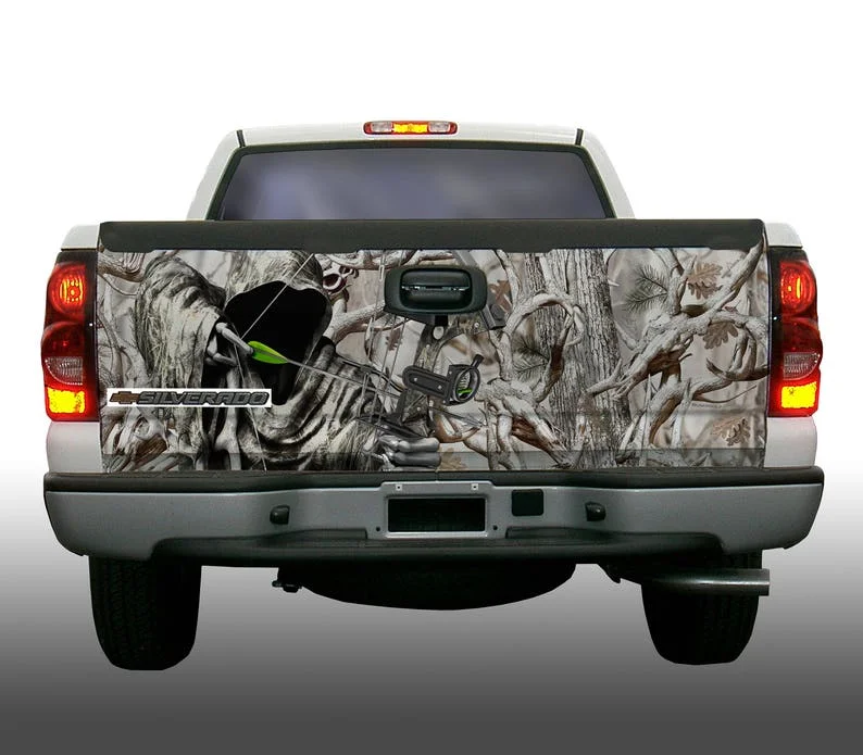 

Bow hunting grim reaper obliteration winter snow buck skull camouflage tailgate wrap vinyl graphic decal