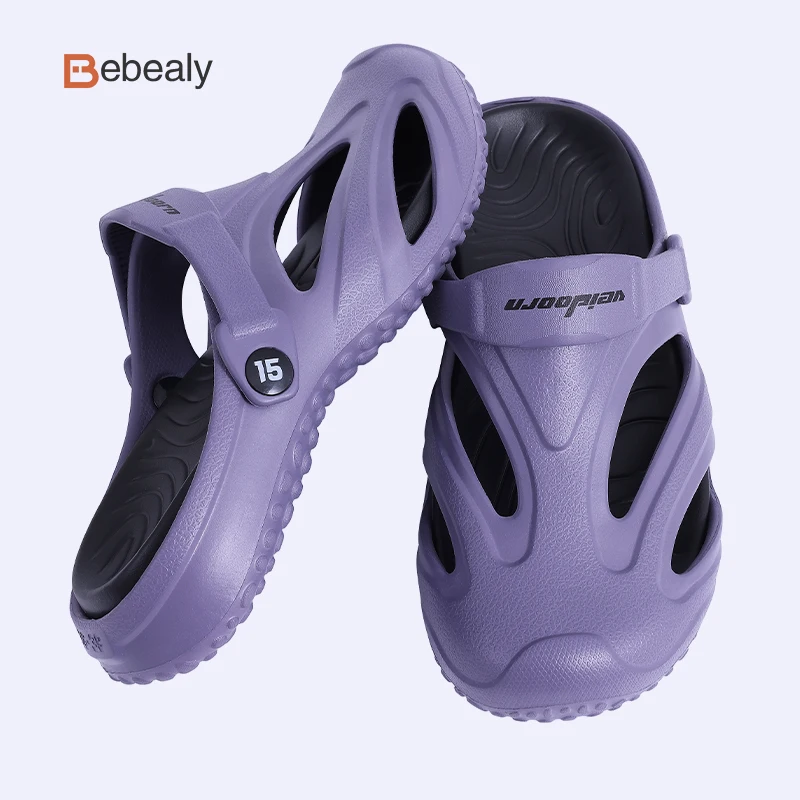 

Bebealy Fashion Men's Flat Sandals Sport Holes Sandals For Men Outdoor Mens Garden Clogs Sandals Soft Beach EVA Heels Sandals