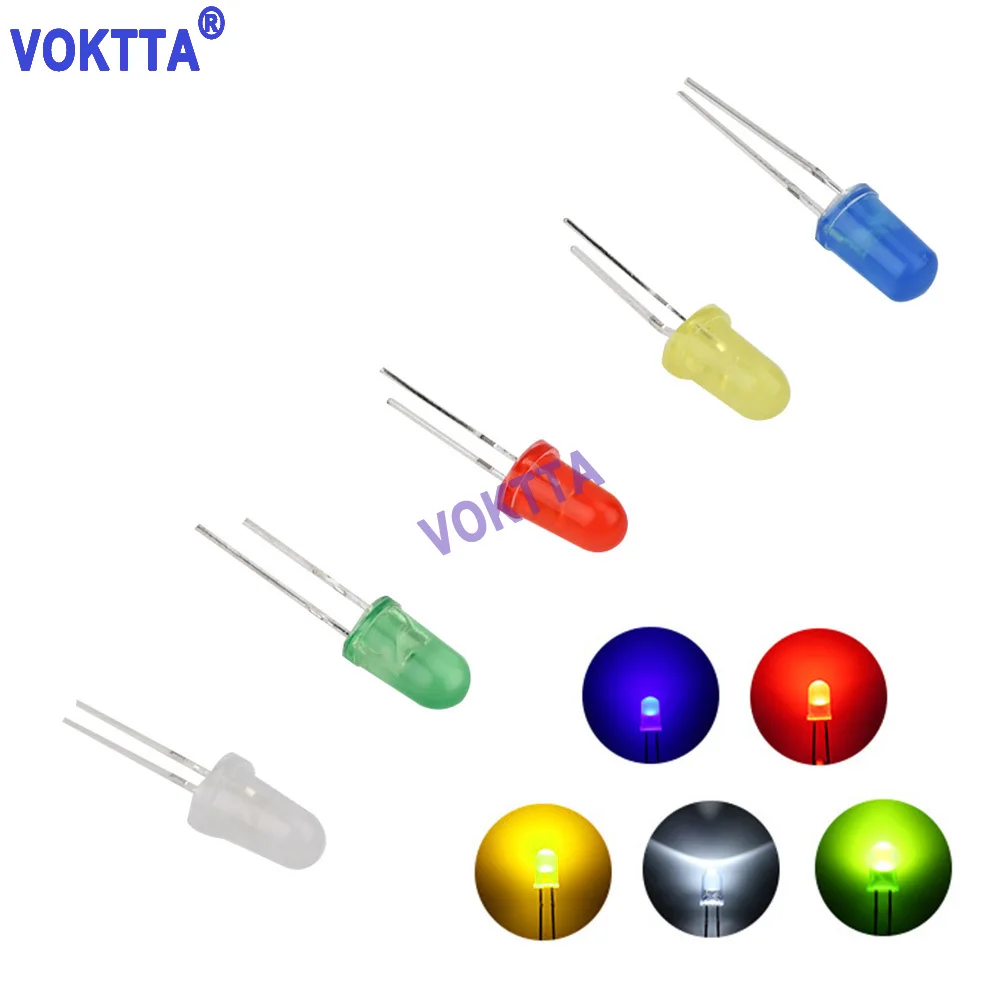 

1000PCS F5 5MM LED Diode Assorted Kit Straw Hat LED Diodes White Red Blue Green Yellow DIY Light Emitting Diodes Set