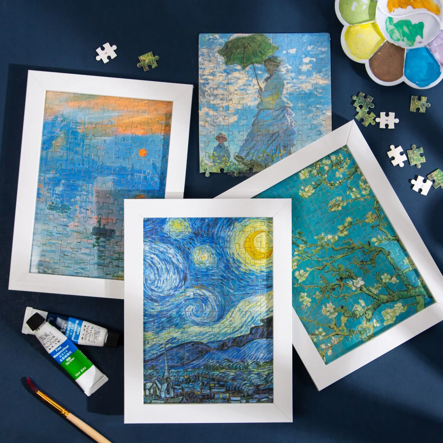 

Art Time Van Gogh Starry Sky Monet Oil Painting Puzzle Set Photo Frame Literary ins Decorate Table Ornaments Gift