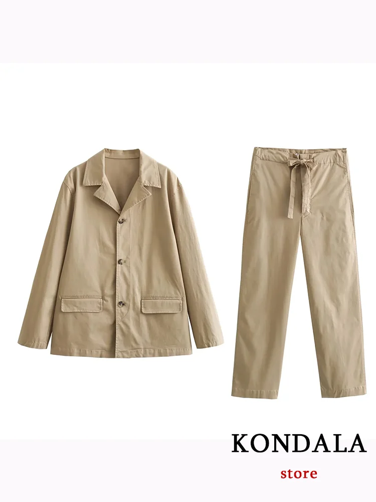 

Повседневный Однотонный женский костюм KONDALA с V-образным вырезом, однобортный Блейзер с карманами, прямые свободные брюки, модный осенний офисный Женский комплект 2023