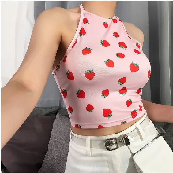 

Sexy Camis Top Women Tank Top Bustier Bra Vest Crop Top Strawberry Bralette Summer Lady Singlet Tank Top Shirt