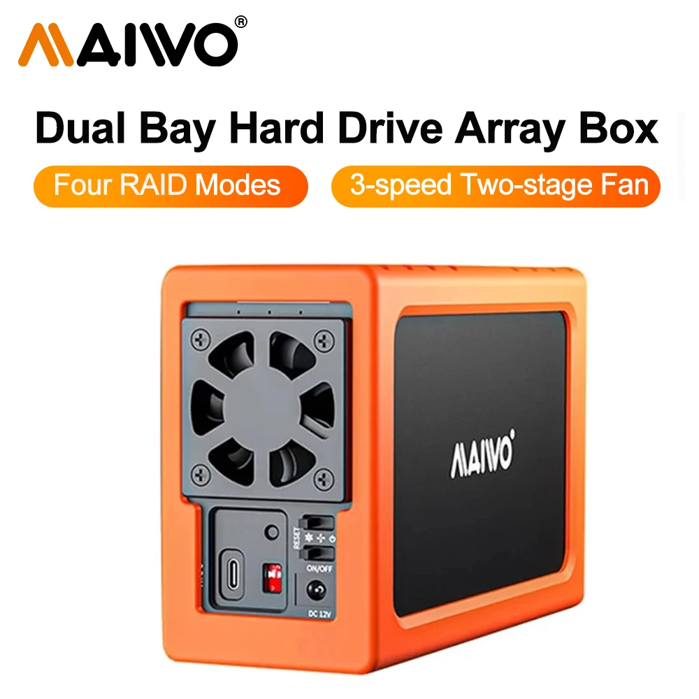 

MAIWO HDD Case 3.5 Inch Dual Bay External Hard Drive Enclosure Case USB3.1 Type-C 10Gbps Hard Disk Array with RAID Function