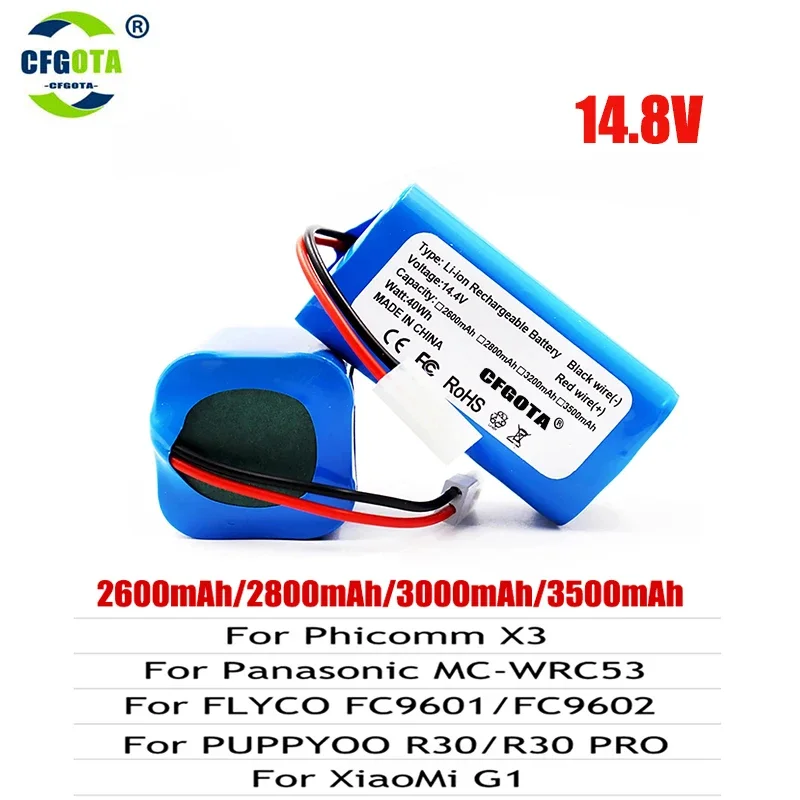 New H18650CH-4S1P 14.4V 3500mAh Li-ion Battery Pack,For XIAOMI MIJIA Mi Robot Vacuum-Mop Essential G1 MJSTG1,SKV4136GL R30 R35
New H18650CH-4S1P 14.4V 3500mAh Li-ion Battery Pack,For XIAOMI MIJIA Mi Robot Vacuum-Mop Essential G1 MJSTG1,SKV4136GL R30 R35