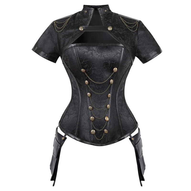 

Corsets Steampunk Women Sexy Gothic Clothes Underbust Gothic Retro Bustier Bodice Femme Faux Leather Punk Corset Set Black Red