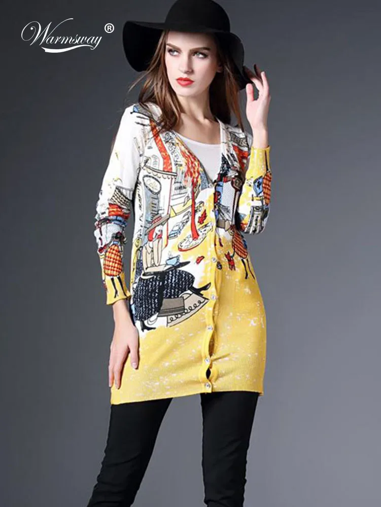 New Fashion Spring Autumn Print Cardigan Brand Pattern Knitted Sweater Woman Casual Long Sleeve Slim Fitted Coat B-058 |
