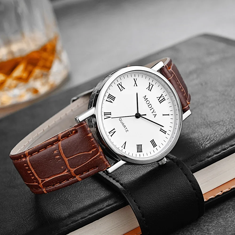 

New Men Watch Numbers Scale Dial Watches Leather Band 2024 Classic Quartz Wristwatch Male Fashion Clock Relogio Mujer Hot Gifts