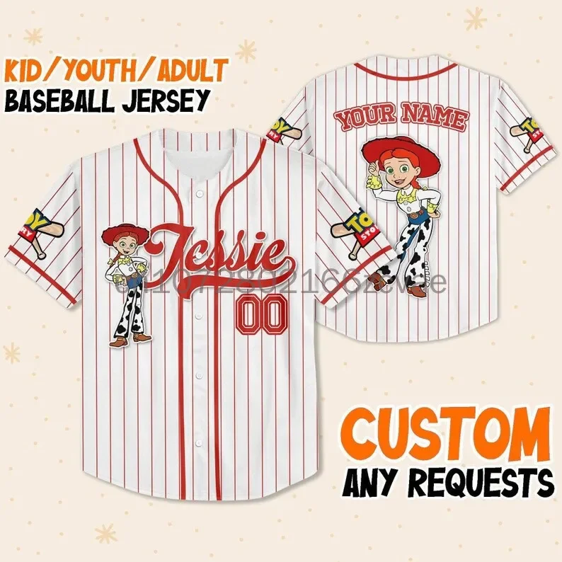 

Summer New Toy Story Jessie Baseball Jersey 3D printed casual fashion button street custom baseball jersey