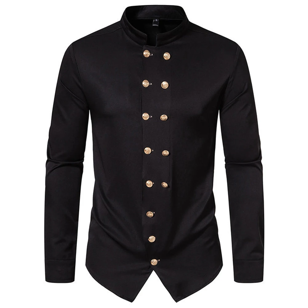 Mens Autumn Winter British Retro Long Sleeve Double Breasted Shirt Tops Solid Color Plain Western Blouses Henry Collar Men Shirt
Mens Autumn Winter British Retro Long Sleeve Double Breasted Shirt Tops Solid Color Plain Western Blouses Henry Collar Men Shirt