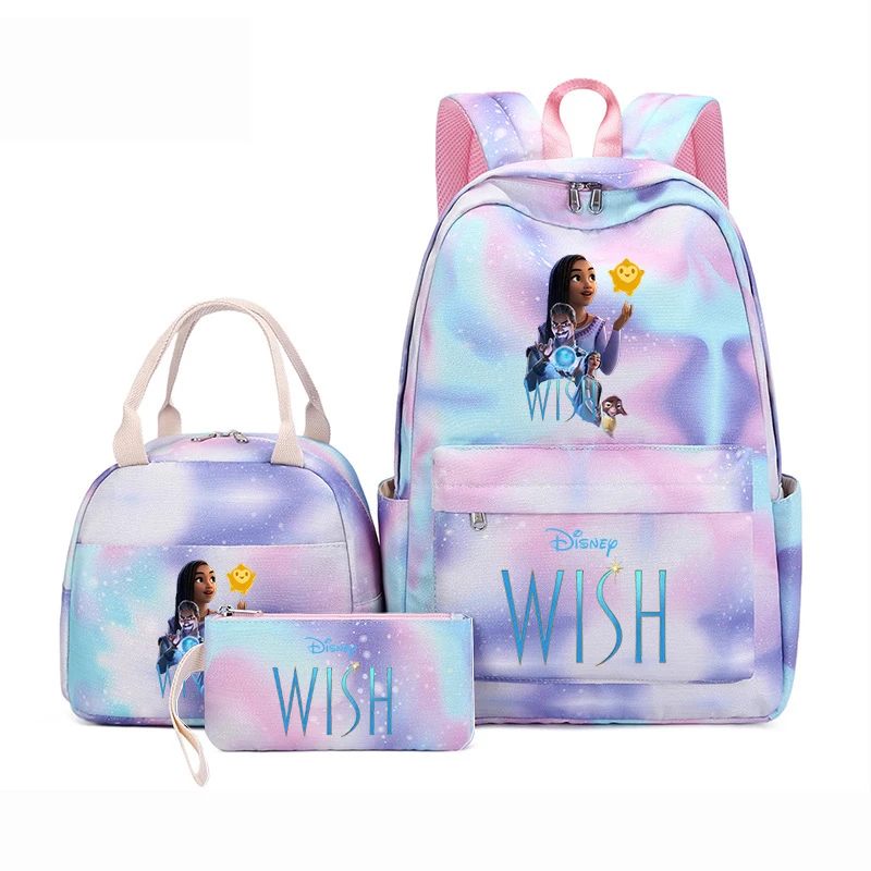 

3Pcs Disney Wish Backpacks Teenager with Lunch Bag Travel Backpack Colorful Girls School bags Mochilas Sets