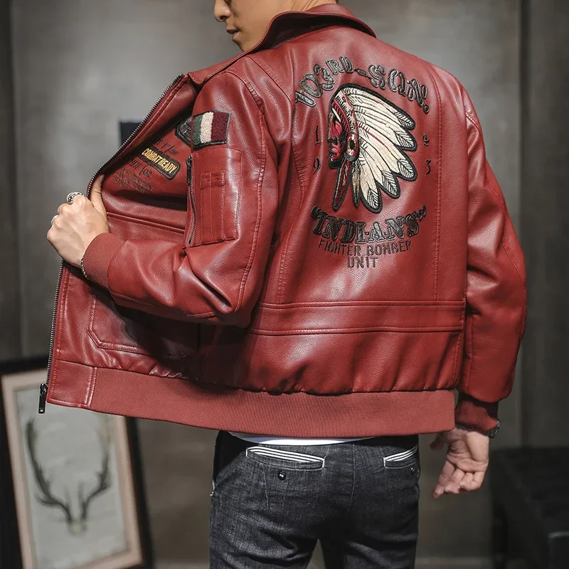 Classic Embroidered Leather Jacket Men's Aviation Battle Coat Pu Leather Natural Leather Clothing Motorcycle Jacket
Classic Embroidered Leather Jacket Men's Aviation Battle Coat Pu Leather Natural Leather Clothing Motorcycle Jacket