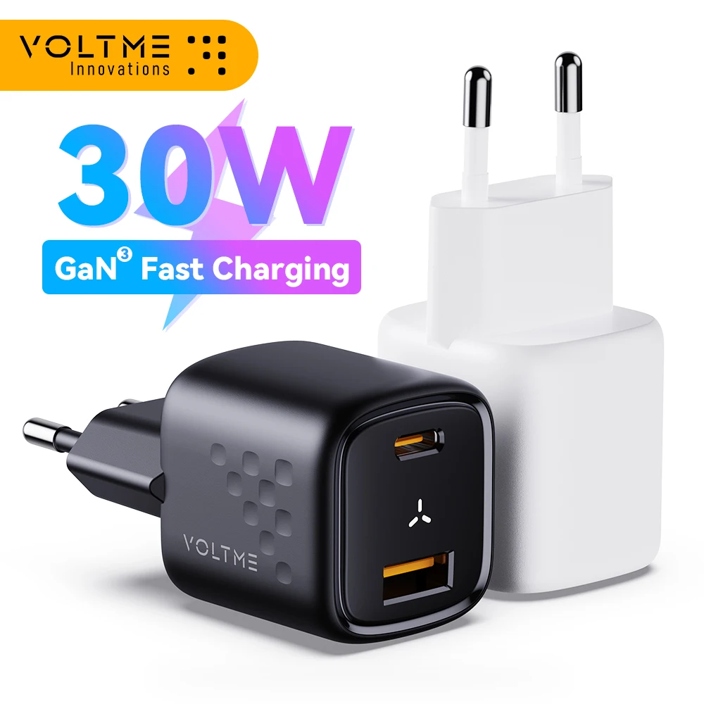 

VOLTME USB C Fast Charger 30W GaN Charger QC PD 3.0 Dual Port Portable Adapter For IPhone 15 14 13 IPad Xiaomi Fast Wall Charger