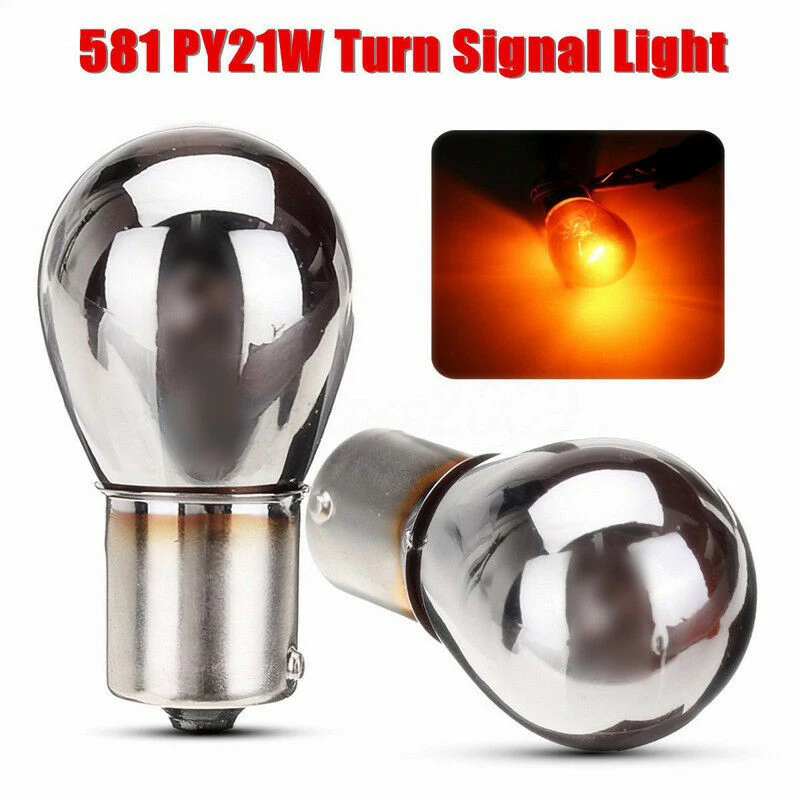 

1pc 581 PY21W S25 BAU15s Silver / Chrome Amber Glass 12V21W Car Tail Lamp Stop Light Indicator Bulb