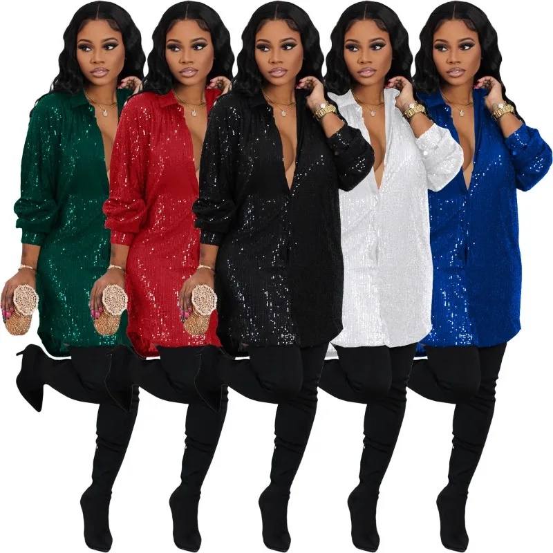Solid Sequin Oversize Shirt Dress Party Clubwear 2023 Autumn Long Sleeve Turn-down Collar Cardigan Streetwear Night Club Outfits
Solid Sequin Oversize Shirt Dress Party Clubwear 2023 Autumn Long Sleeve Turn-down Collar Cardigan Streetwear Night Club Outfits