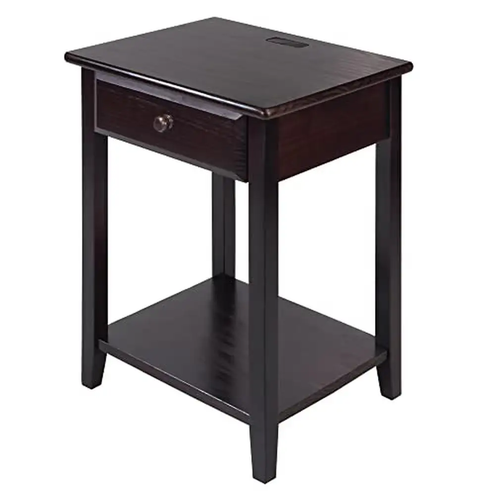 Nightstand with 4 USB Charging Ports Drawer Solid Wood Construction Easy Assembly Espresso Finish Storage Shelf Sturdy Legs
Nightstand with 4 USB Charging Ports Drawer Solid Wood Construction Easy Assembly Espresso Finish Storage Shelf Sturdy Legs