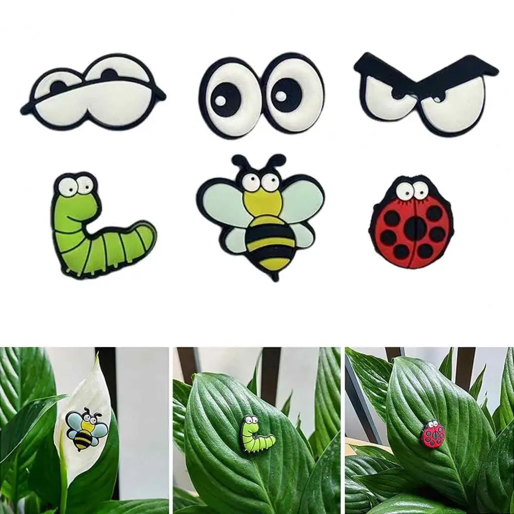 

12Pcs Cute Plant Leaf Magnet Ornament Funny Eyes Bees Ladybug Magnet for Potted Plant Creative Refrigerator Magnet